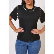 Lovely Casual Patchwork Black T-shirt
