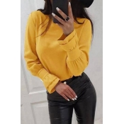 Lovely Casual O Neck Basic Yellow Blouse