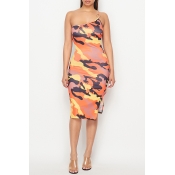 Lovely Chic One Shoulder Camo Print Knee Length Dr