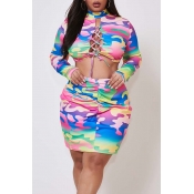 Lovely Casual Camo Print Plus Size Two-piece Skirt