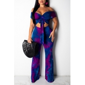 Lovely Bohemian Print Purple Two-piece Pants Set