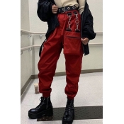 Lovely Trendy Pocket Patched Red Pants