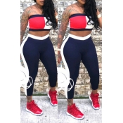 Lovely Sportswear Patchwork Red Two-piece Pants Se
