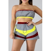 Lovely Leisure Patchwork Yellow Two-piece Shorts S