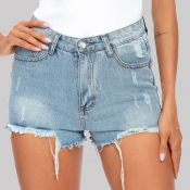 Lovely Casual Buttons Design Baby Blue Shorts