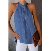 Lovely Trendy Lace-up Blue Camisole