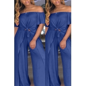 Lovely Casual Side High Slit Dark Blue Two-piece P