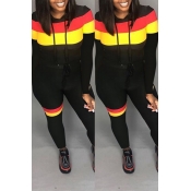 Lovely Leisure Patchwork Black Two-piece Pants Set