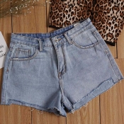 Lovely Casual Buttons Design Blue Shorts