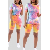 LW Casual Tie-dye Multicolor Two-piece Shorts Set