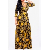 Lovely Casual Print Gold Maxi Dress