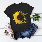 Lovely Casual O Neck Print Black T-shirt