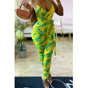 Lovely Bohemian Plants Print Yellow One-piece Jump