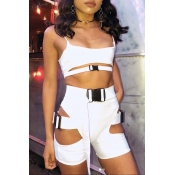 Lovely Sportswear Hollow-out White Two-piece Short