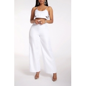 Lovely Sexy Hollow-out White Two-piece Pants Set