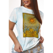 Lovely Leisure O Neck Tie-dye Blue T-shirt
