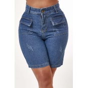 Lovely Casual Pocket Patched Blue Shorts