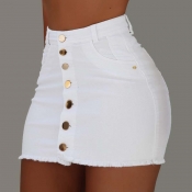 Lovely Casual Buttons Design White Skirt