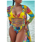 Lovely Print Yellow Two-piece Swimsuit