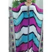 Lovely Trendy Striped Multicolor Maxi Plus Size Dr