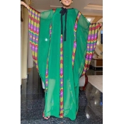 Lovely Casual Patchwork Green Maxi Plus Size Dress