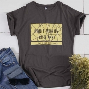 Lovely Casual O Neck Letter Print Dark Grey T-shir