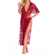 Lovely Sexy Lace See-through Wine Red Gowns
