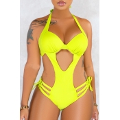 Lovely Hollow-out Yellow One-piece Swimsuit