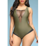 Lovely Patchwork Green One-piece Swimsuit