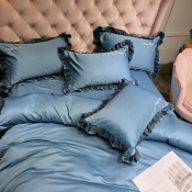 Lovely Leisure Flounce Design Blue Bedding Set