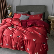 Lovely Trendy Print Bright Red Bedding Set
