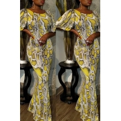 Lovely Trendy Print Yellow Ankle Length Dress