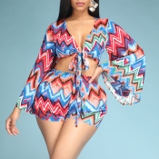 Lovely Bohemian Print Muticolor Two-piece Shorts S