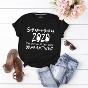 Lovely Leisure O Neck Letter Print Black T-shirt