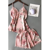 Lovely Trendy Print Pink Sleepwear
