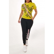 Lovely Casual Letter Print Yellow Two-piece Pants 