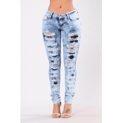 Lovely Stylish Hollow-out Baby Blue Jeans