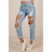 Lovely Stylish Hollow-out Baby Blue Jeans