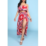 Lovely Bohemian Print Red Two-piece Skirt Set
