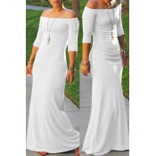 Lovely Bohemian Dew Shoulder White Maxi Dress