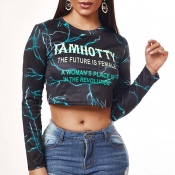 Lovely Leisure O Neck Print Black T-shirt