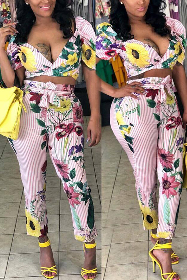 Lovely Trendy Print Multicolor Two-piece Pants Set