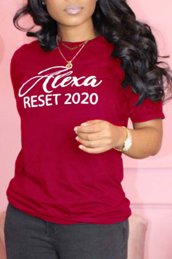 Lovely Casual O Neck Letter Red T-shirt