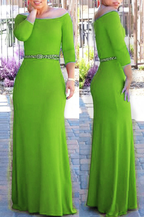 Lovely Bohemian Dew Shoulder Green Maxi Dress