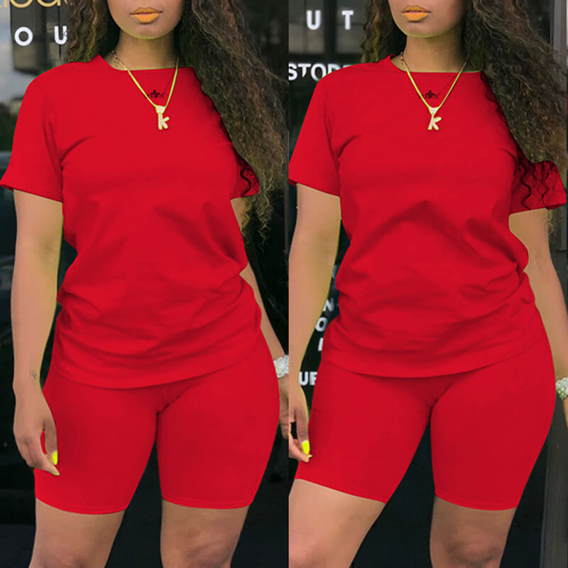 Lovely Plus Size Casual Basic Red Two-piece Shorts Set