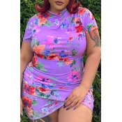 Lovely Casual Print Multicolor Mini Plus Size Dres