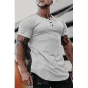 Lovely Casual O Neck Buttons Design White T-shirt