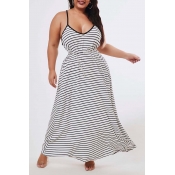Lovely Casual Striped Black Ankle Length Plus Size