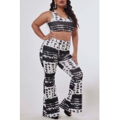 Lovely Trendy Print Black Plus Size Two-piece Pant