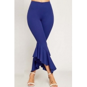 Lovely Trendy Flounce Design Blue Pants